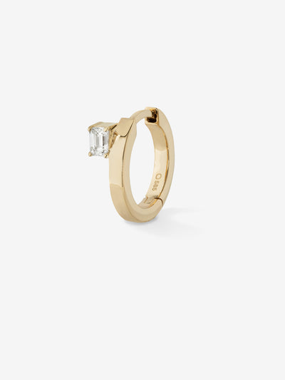
            Floating Emerald-Cut Diamond Huggie 0.14