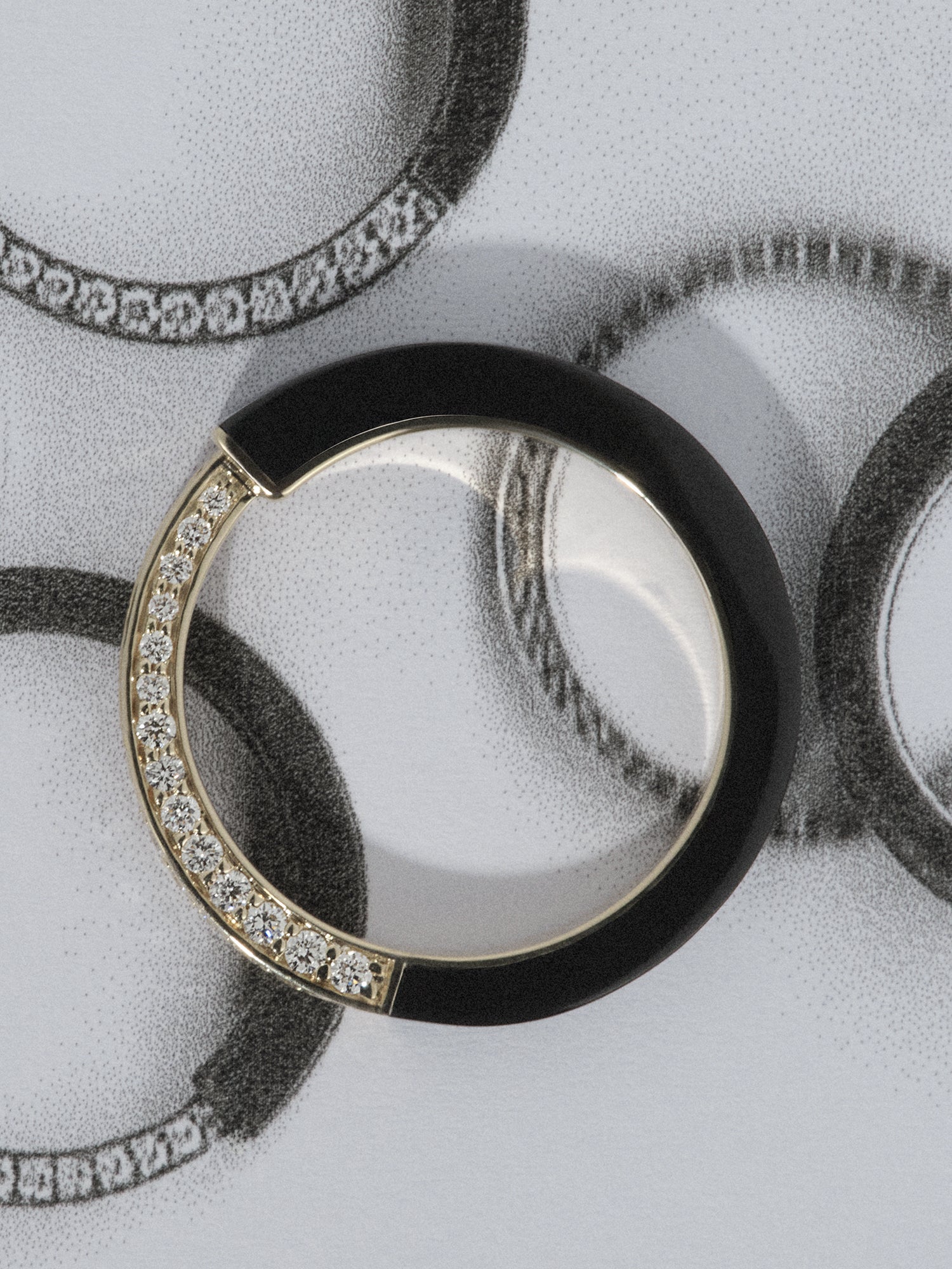 Black Ceramic Angular Triad Diamond Ring 0.45