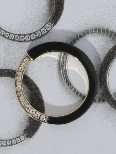 Black Ceramic Angular Triad Diamond Ring 0.45