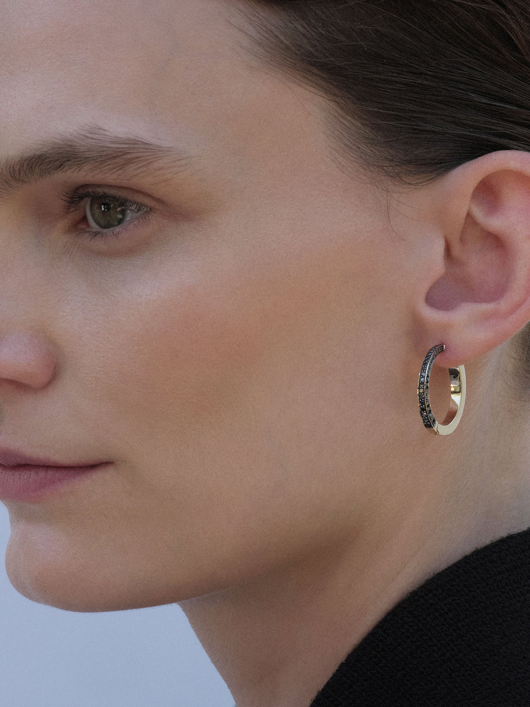 Large Triad Black Diamond Hoop Earring 0.50