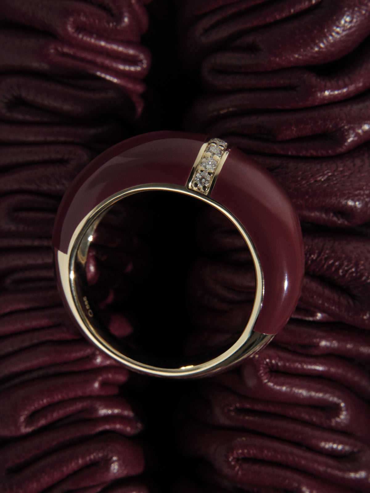 Burgundy Ceramic Gold Dome Ring 0.11