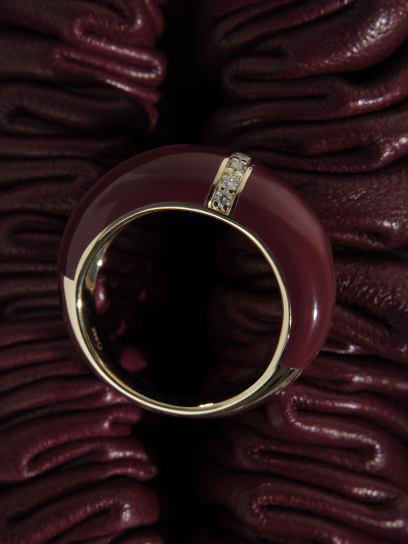 Burgundy Ceramic Gold Dome Ring 0.11