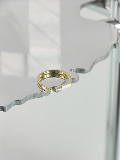 
            Emerald-Cut Diamond Split Bar Ring 0.15