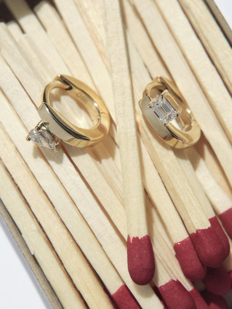 Floating Emerald-Cut Mini Diamond Huggie 0.13