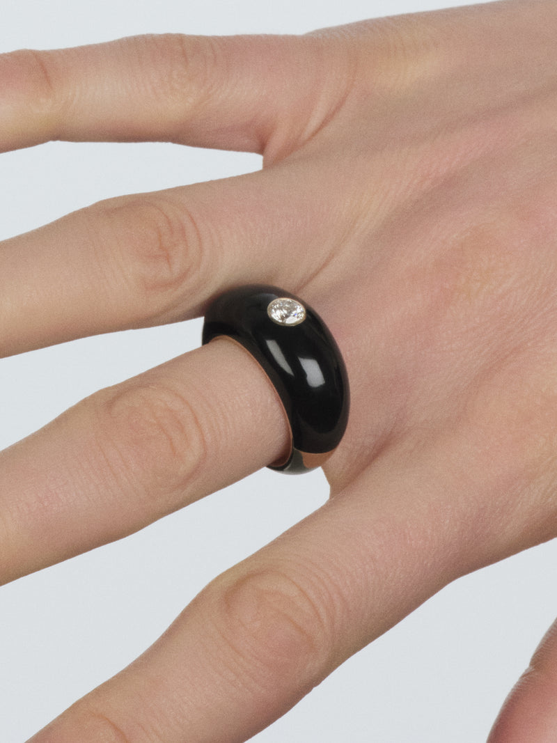 Black Ceramic Gold Dome Ring 0.35