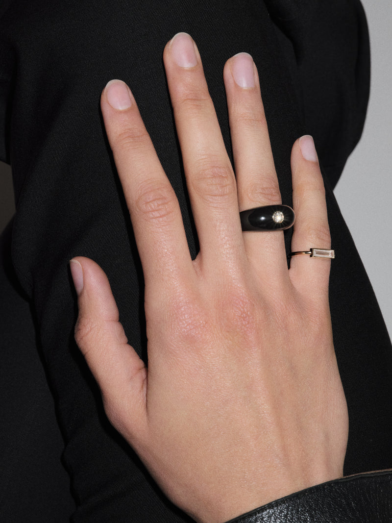 Black Ceramic Gold Dome Ring 0.35
