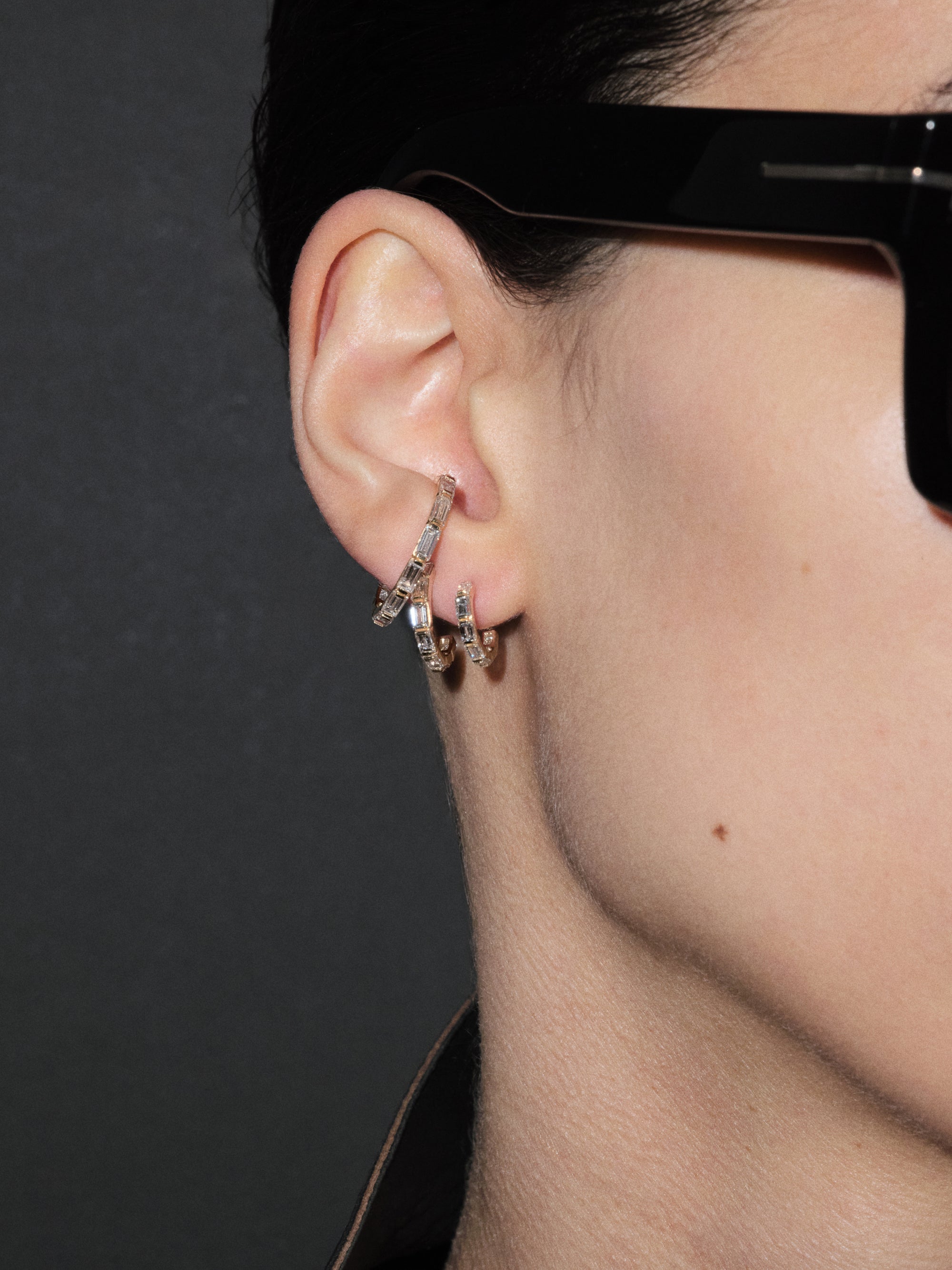 
        Baguette Diamond Mini Hoop Earring 0.35