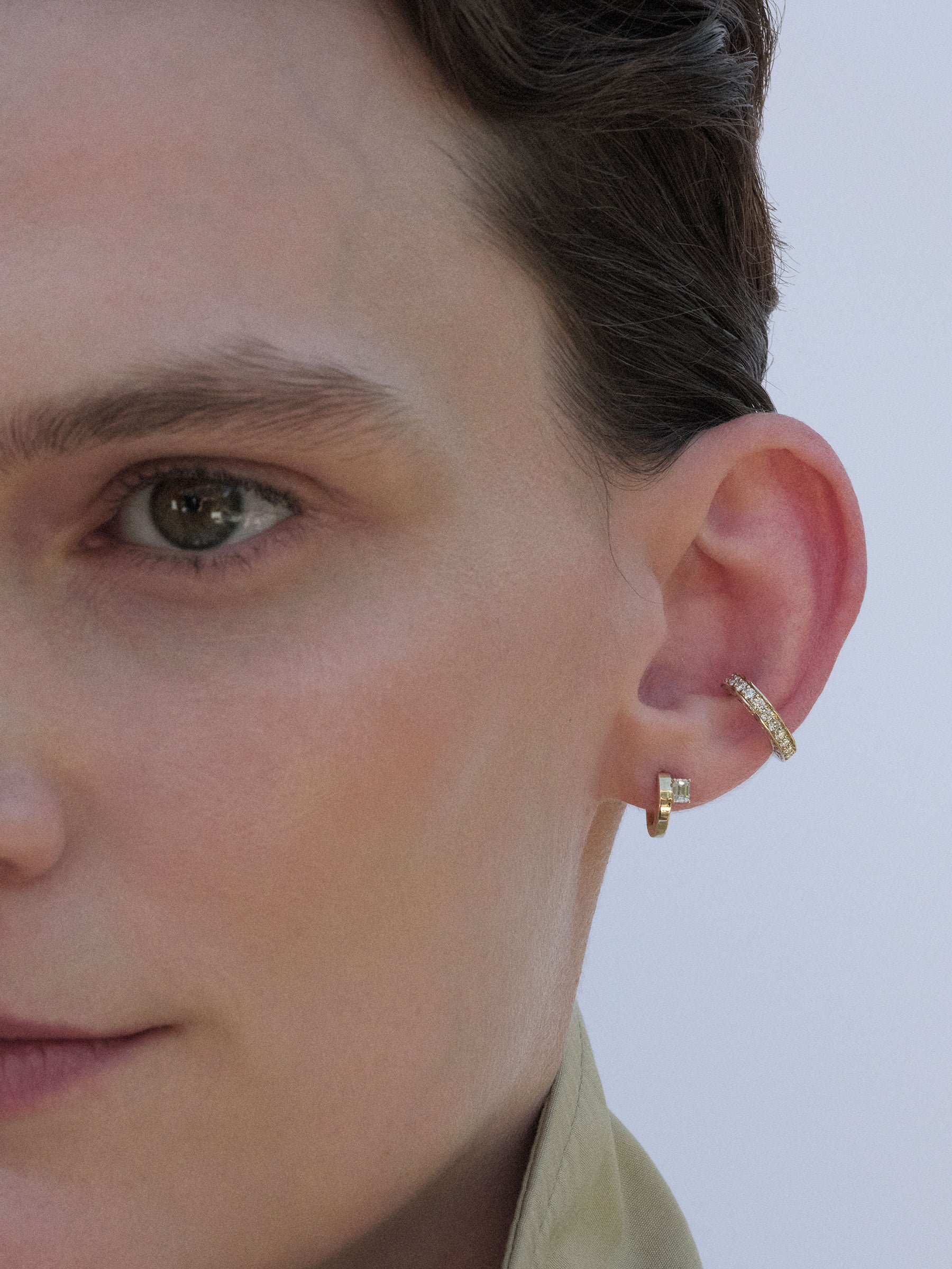 
        Floating Emerald-Cut Mini Diamond Huggie 0.13